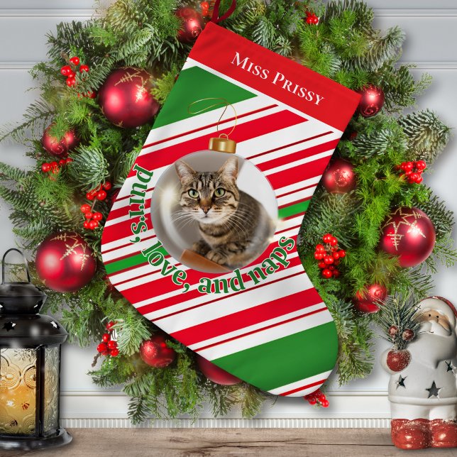 Grande Chaussette De Noël Photo Chat Personnalisé Stocker Purrs Aimer Naps (Créateur téléchargé)