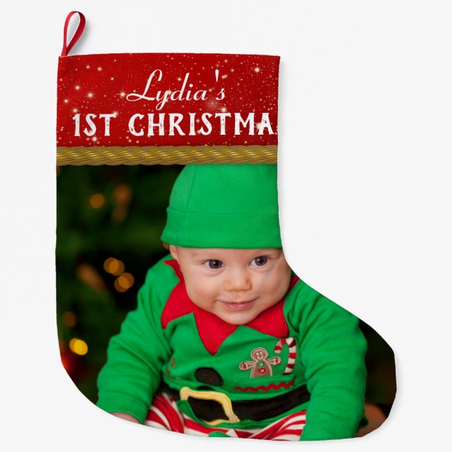 Grande Chaussette De Noël Photo de bébé Noël du bébé (Devant)