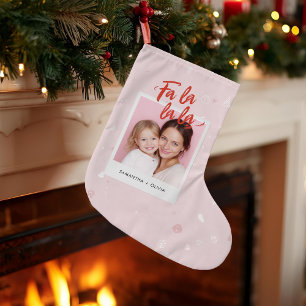 Grande Chaussette De Noël Photo de Noël personnalisée Fa La La Pink