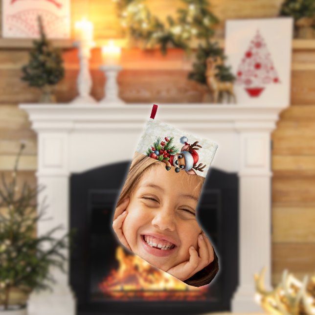 Grande Chaussette De Noël Photo Funny mignon Festive Cerf Noël Stocker (Créateur téléchargé)