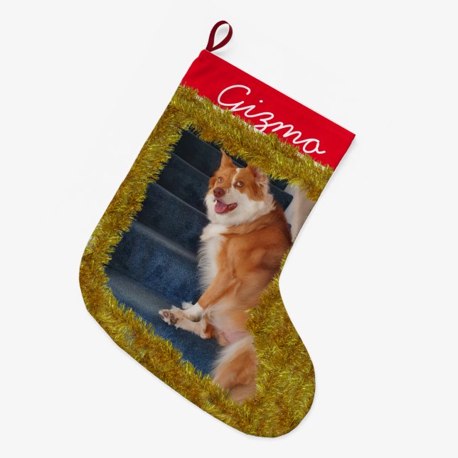 Grande Chaussette De Noël Photo personnalisée de l'animal de compagnie / Nom (Devant (Accrochage))