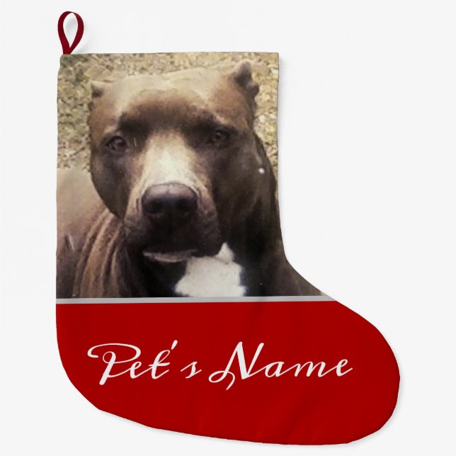 Grande Chaussette De Noël Photo personnalisée pour animaux de compagnie Pit  (Devant)