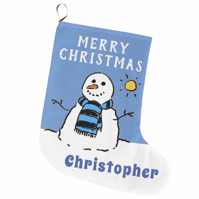 Grande Chaussette De Noël Photo Snowman sur une image personnalisée (Créateur téléchargé)