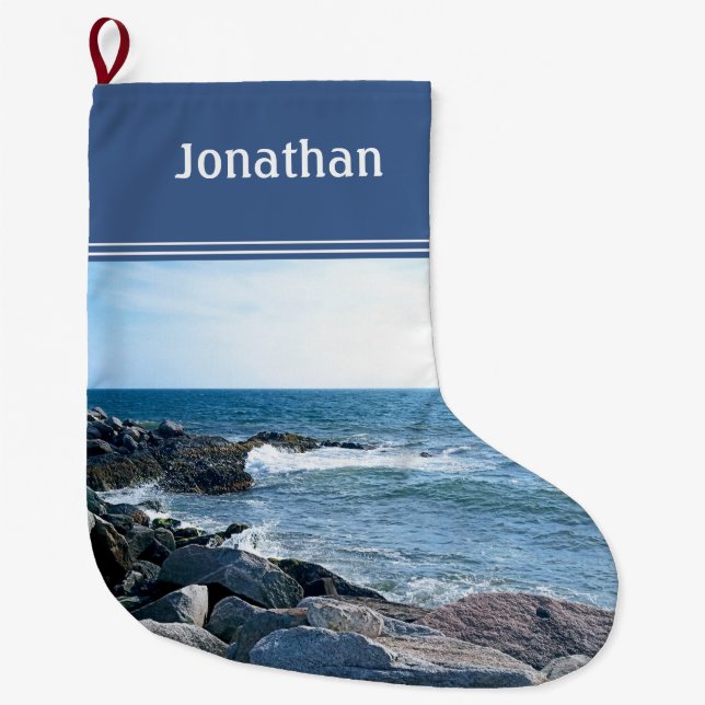 Grande Chaussette De Noël Photo Wavy Atlantic Ocean Blue Grand Noël (Devant)