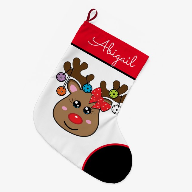 Grande Chaussette De Noël Pickleball Reindee fille (Devant (Accrochage))