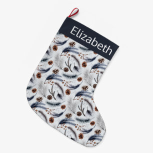 Grande Chaussette De Noël Pine Cones et aiguilles de pin Noël Motif