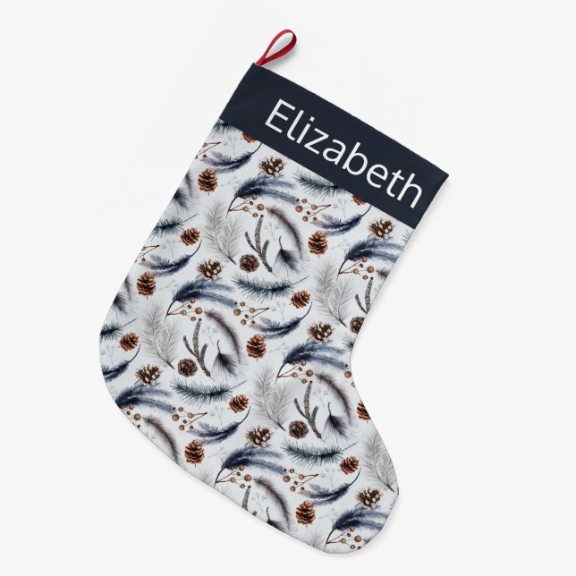 Grande Chaussette De Noël Pine Cones et aiguilles de pin Noël Motif (Devant (Accrochage))