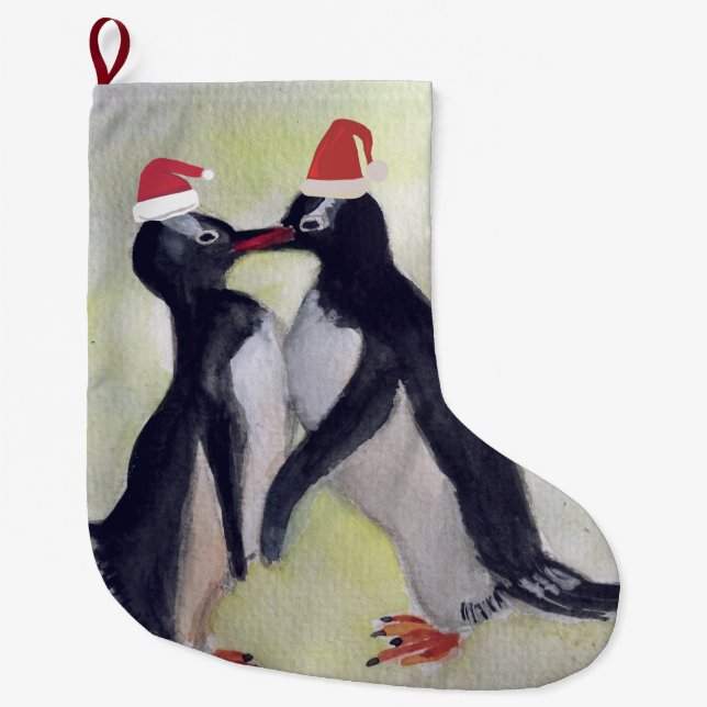 Grande Chaussette De Noël Pingouins Kiss (Devant)