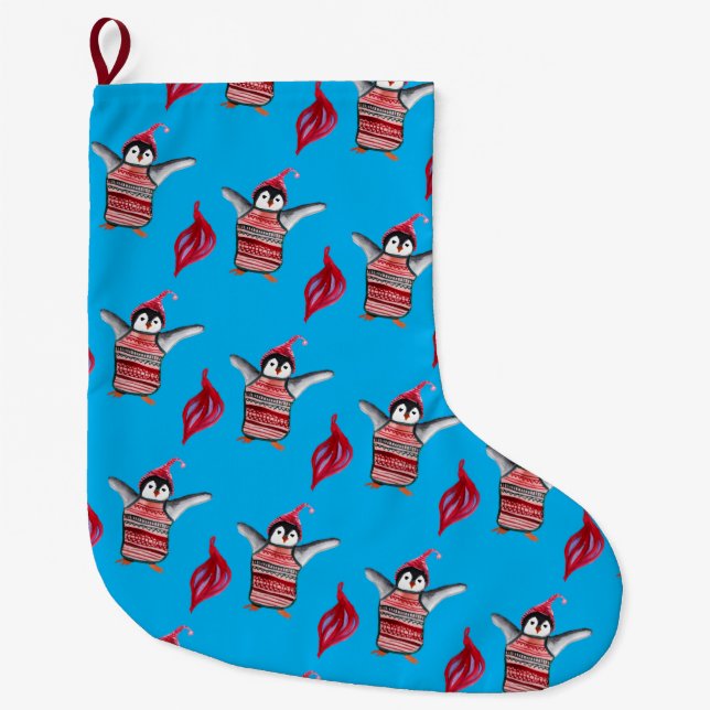 Grande Chaussette De Noël Pingouins Noël Stocker (Devant)