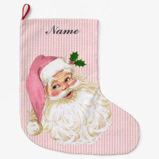 Grande Chaussette De Noël Pink Vintage Santa Claus Roses