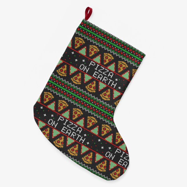 Grande Chaussette De Noël Pizza Ugly Christmas Sweat (Devant (Accrochage))