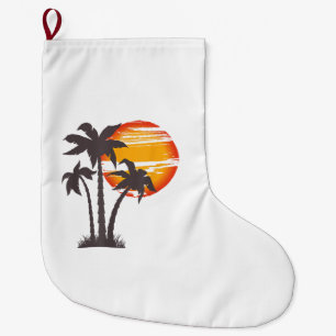 Grande Chaussette De Noël Plage de palmier océan vacances d'été coucher de s