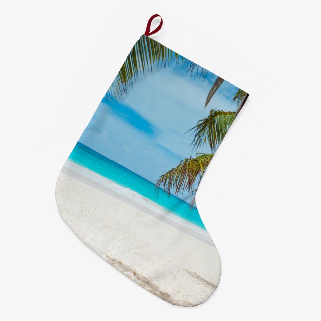 Grande Chaussette De Noël Plage du Paradis tropical (Devant (Accrochage))
