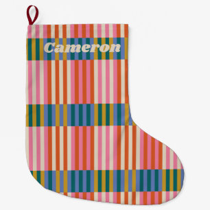 Grande Chaussette De Noël Plaid Festif Moderne
