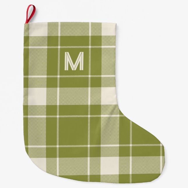 Grande Chaussette De Noël Plaid Monogramme personnalisé / Motif Tartan (Devant)