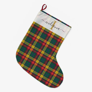 Grande Chaussette De Noël Plaid Tartan vert rouge Motif Noël