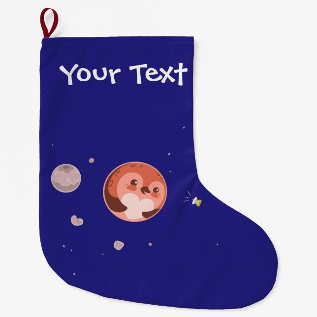 Grande Chaussette De Noël Planète Pluton de pingouin de Kawaii (Devant)