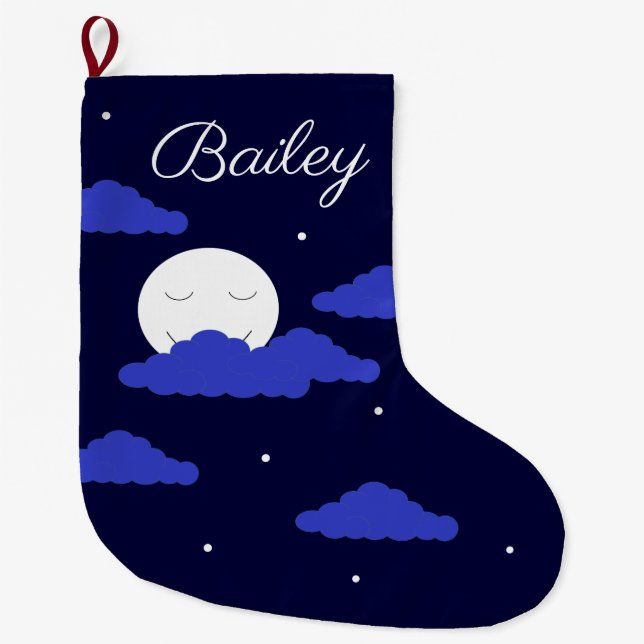 Grande Chaussette De Noël Pleine lune souriante avec nuages : (Devant)