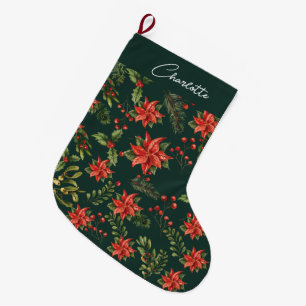 Grande Chaussette De Noël Poinsettia Botanique Noël Fête Florale