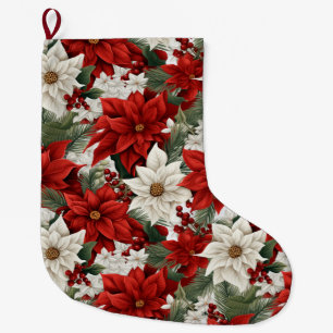 Grande Chaussette De Noël Poinsettia de Noël – Conception florale des Fêtes