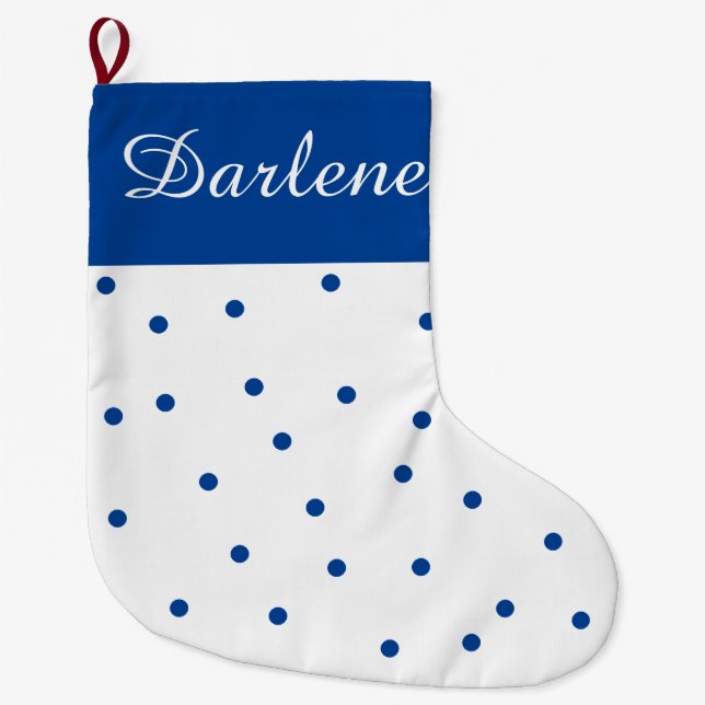 Grande Chaussette De Noël Point Polka bleu et blanc (Devant)