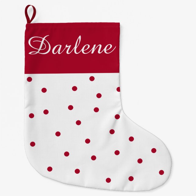 Grande Chaussette De Noël Pointe Polka rouge et blanc (Devant)