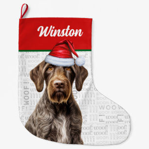 Grande Chaussette De Noël Pointeur À poils durs allemand de Noël avec le nom