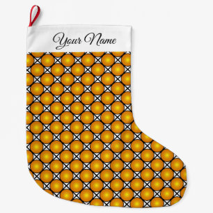 Grande Chaussette De Noël Points dorés Noir Blanc Motif Nom propre