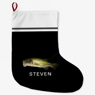 Grande Chaussette De Noël Poisson de basse à grande bouche Nom personnalis