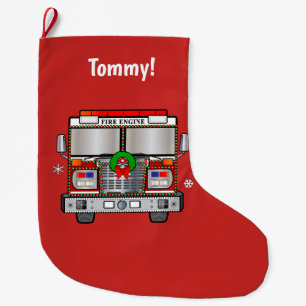 Grande Chaussette De Noël Pompe à incendie décorée pour Noël