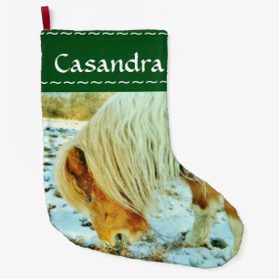 Grande Chaussette De Noël Pony, cheval de Noël dans la neige