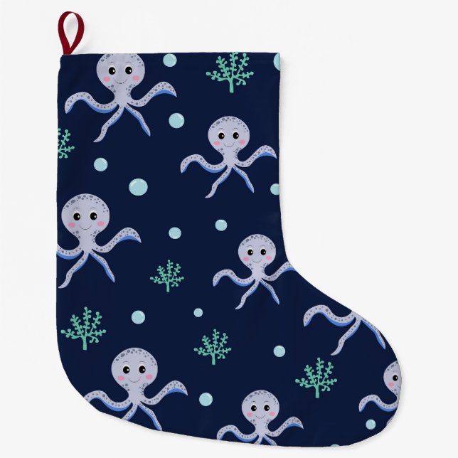 Grande Chaussette De Noël Poulpe sous la mer motif pour enfants (Devant)