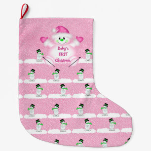 Grande Chaussette De Noël Premier rose de Noël du bébé