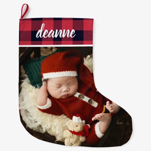 Grande Chaussette De Noël Première photo de Noël du bébé rouge 1 (Devant)