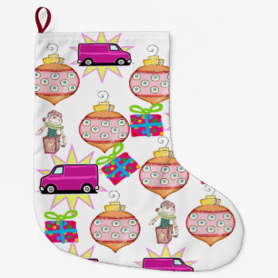 Grande Chaussette De Noël Prise de Noël, Jouets Cloches Voiture Rose