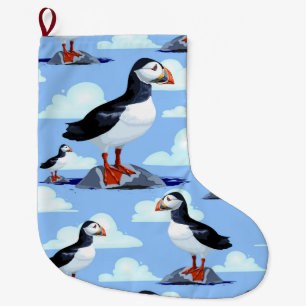 Grande Chaussette De Noël Puffin Cute Oiseau de mer Atlantique
