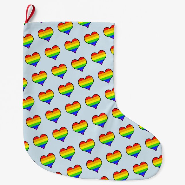 Grande Chaussette De Noël Rainbow Heart Motif (Devant)