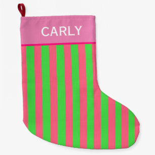 Grande Chaussette De Noël Rayé rose et vert