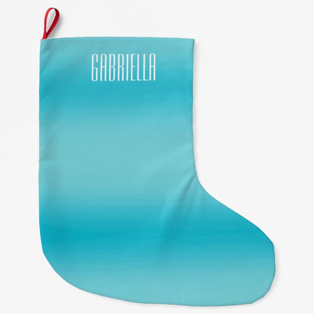 Grande Chaussette De Noël Rayures bleues d'Aqua personnalisées (Devant)
