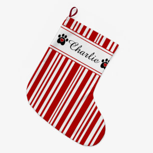 Grande Chaussette De Noël Rayures d'empreinte de patte et de sucre de canne