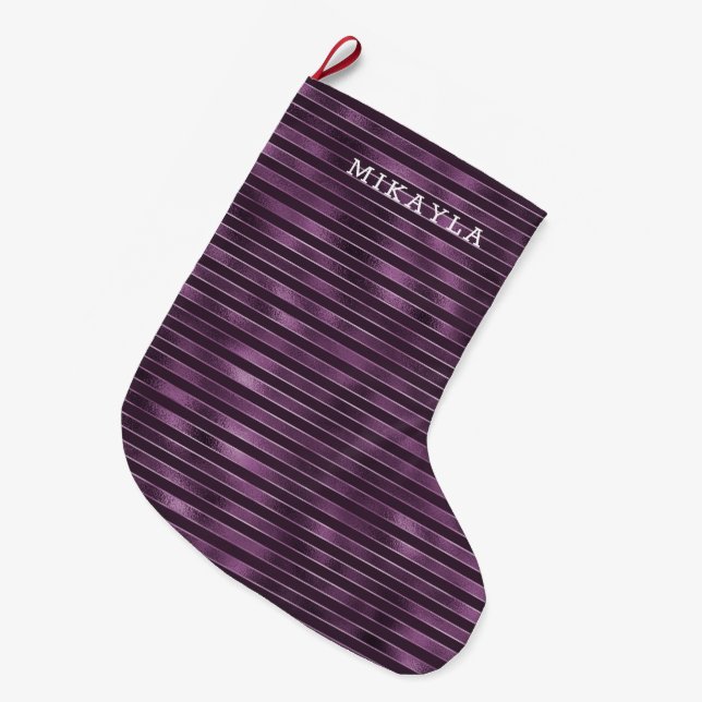 Grande Chaussette De Noël Rayures violettes Glam (Devant (Accrochage))