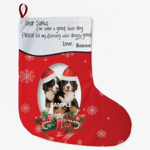 Grande Chaussette De Noël Red AJOUTER VOTRE CHIEN Photo et nom Cher Père Noë