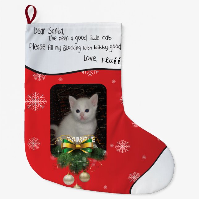 Grande Chaussette De Noël Red AJOUTER VOTRE PHOTO Cat Photo Holiday Stocking (Devant)