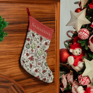Grande Chaussette De Noël Red and Green Country Cowgirl Christmas Antlers
