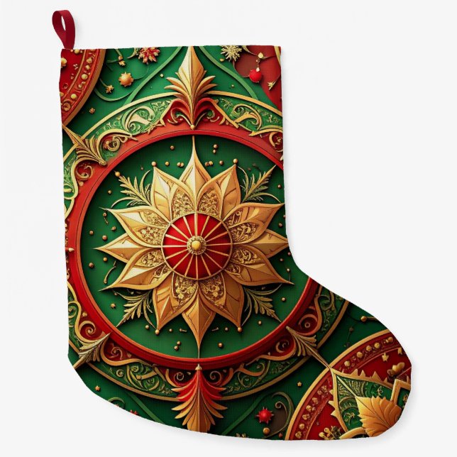 Grande Chaussette De Noël Red Gold Christmas Holiday Stocking (Devant)