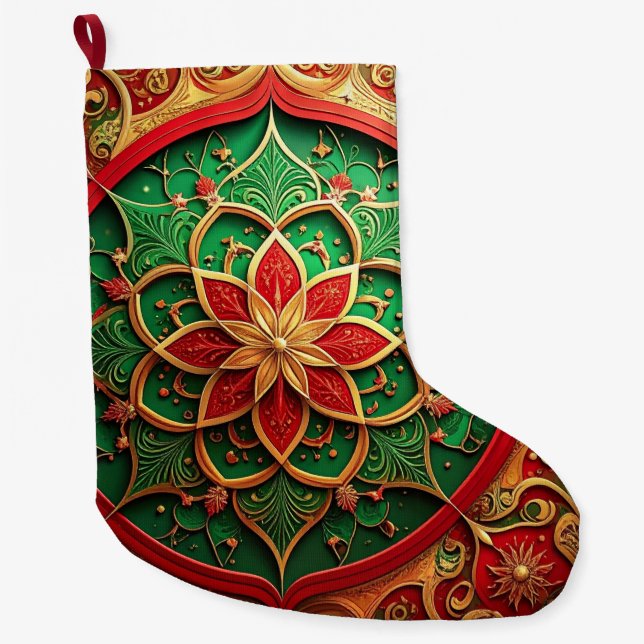 Grande Chaussette De Noël Red Gold Christmas Holiday Stocking (Devant)