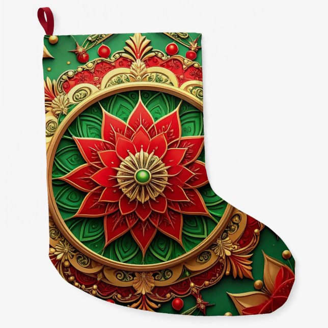 Grande Chaussette De Noël Red Gold Christmas Holiday Stocking (Devant)