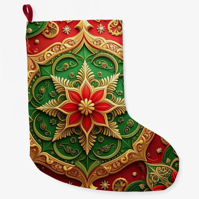 Grande Chaussette De Noël Red Gold Christmas Holiday Stocking (Devant)