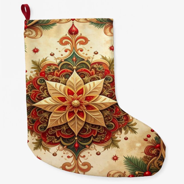 Grande Chaussette De Noël Red Green Decorative Holiday Stocking (Devant)