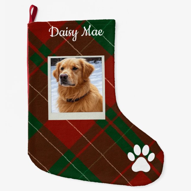 Grande Chaussette De Noël Red & Green Tartan Plaid Personalized Pet (Devant)